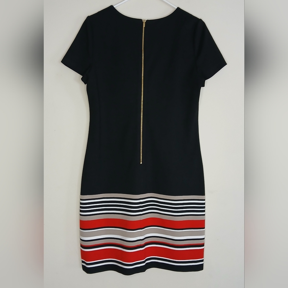 Calvin Klein Short Sleeve Striped Black and Red Shift Dress - Picture 3 of 5